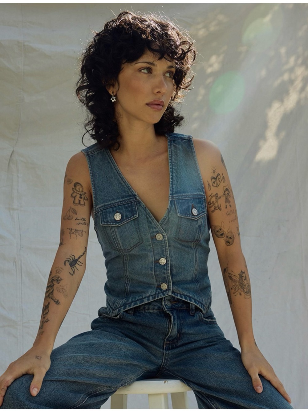 RSQ Blue Sleeveless Denim Vest with Button Front